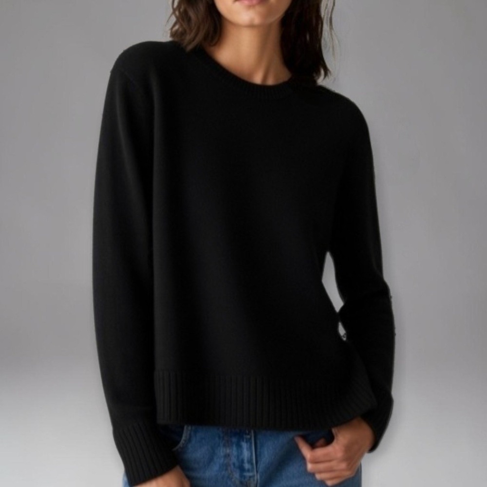 Quince Womens L Mongolian Cashmere Crewneck Sweater Black Quiet Lux Chunky